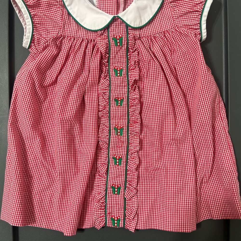 Little English Red Gingham Christmas dress with White Collar